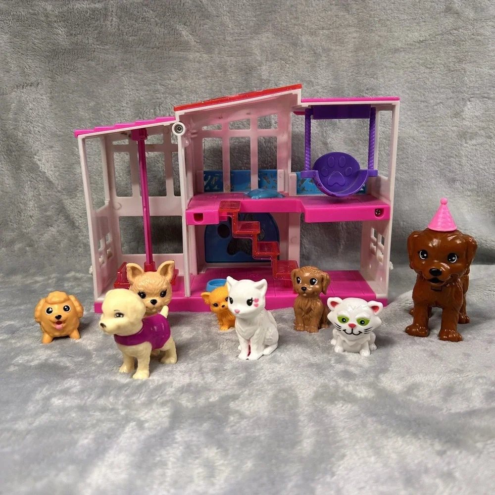 Barbie Pet Dreamhouse Playset Folding 7 Pet‎ Figures Dogs Cats Mattel Lot